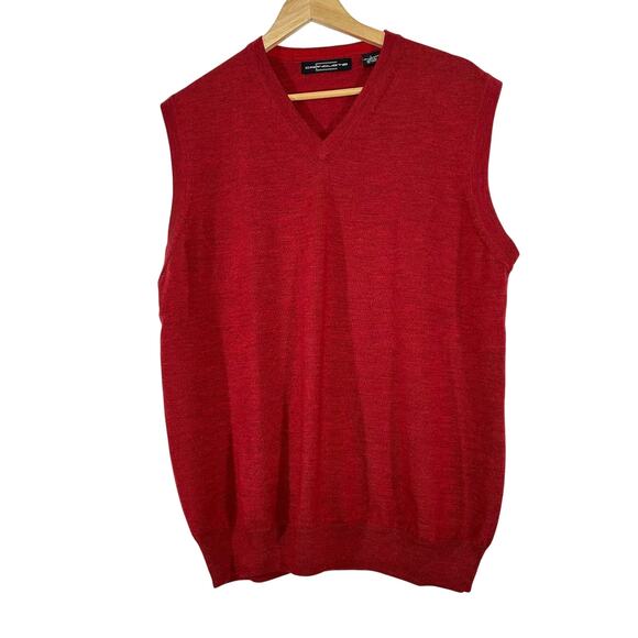 CARNOUSTIE‎ Red Merino Wool Vest Sleeveless Sweater Mens Large - Picture 1 of 6
